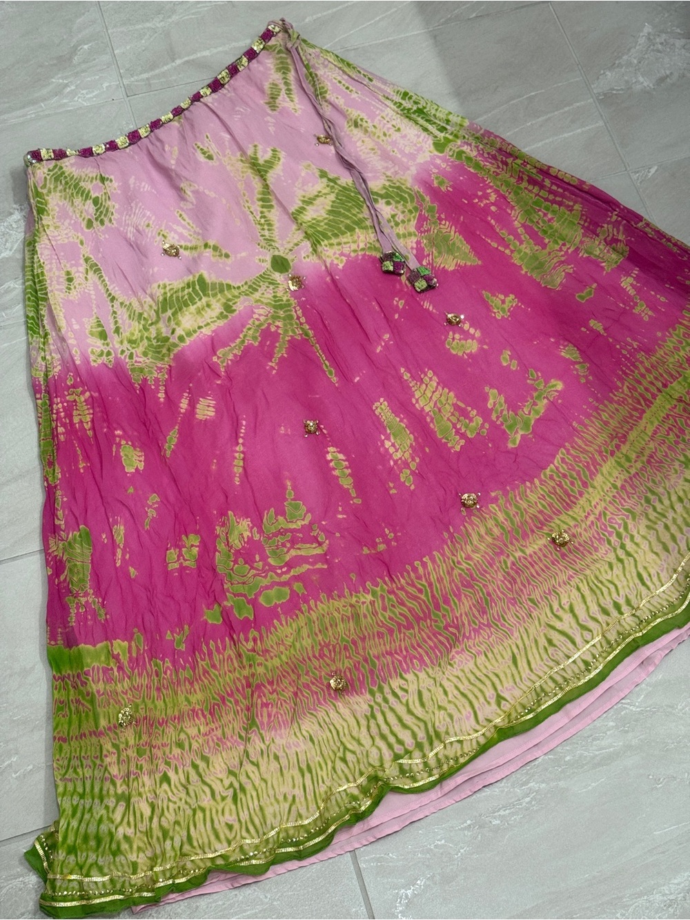 Silk Lined Tie-Dye Maxi Skirt with Sequins Boho Fairycore Renn Faire Whimsigoth
